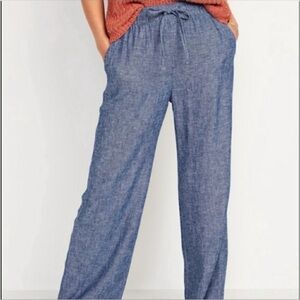 Old Navy High Waisted Linen Rayon Blend Chambray Pull On Pants Size LARGE